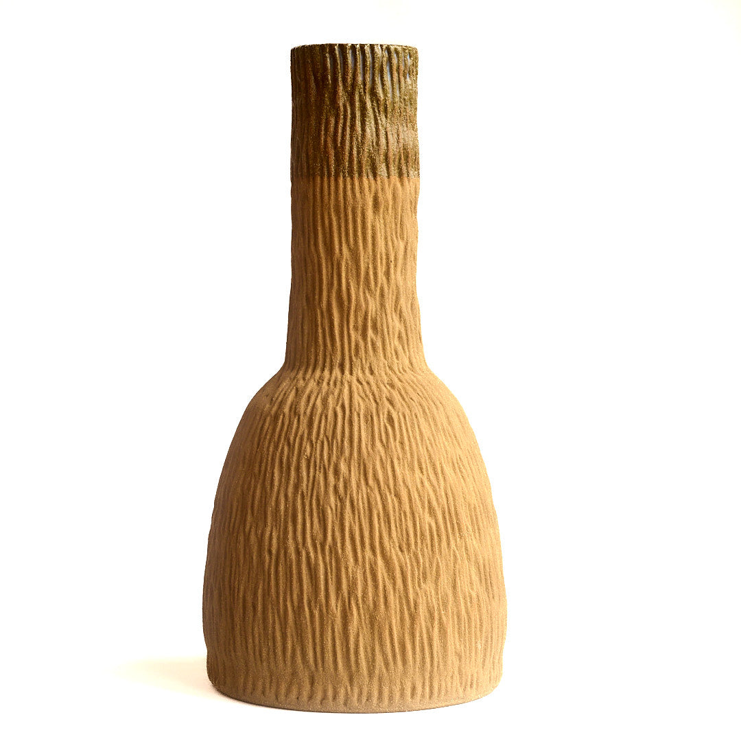 Raw fluted red vase